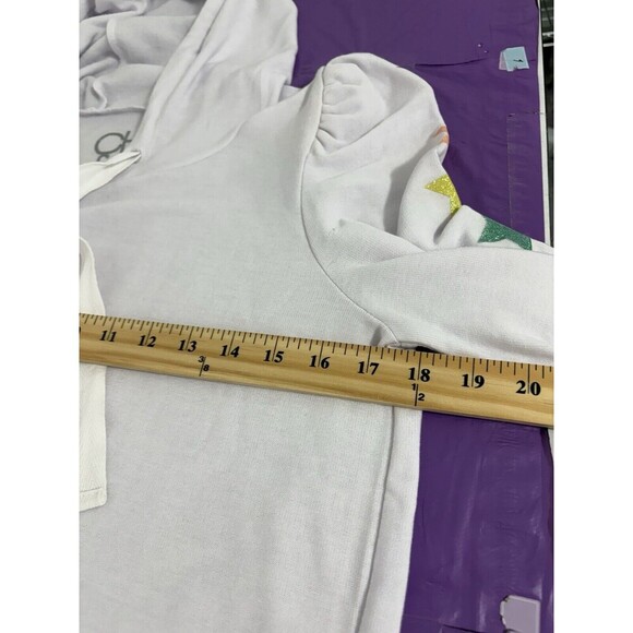 CHASER PASTEL GLITTER SUPERSTAR ULTRA GIRLIE WHITE HOODED 3/4 SLEEVE PULLOVER SM - Picture 6 of 9